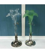 Lot of 2 Epergne Art Glass Lily flower with Silver Display Stand 15&quot; (On... - $1,602.17 MXN