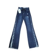 Angel Flare Fringe Jeans Womens Size 1 High Rise Distressed Blue Dark Wash - £15.56 GBP