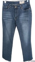 V Cristina Jeans Size 8 Cotton Straight Leg Blue Denim Embroidery Pockets - $17.82