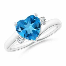 ANGARA 8mm Natural Swiss Blue Topaz Solitaire Ring with Diamonds in Silver - £235.89 GBP+