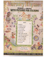 Nursery Rhymes Words &amp; Music With Pictures For Coloring Reemick 1956 - $2.73