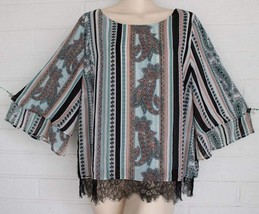 Chico&#39;s 2 L 12 14 Colorful Paisley Striped Tiered Sleeves Layered Oversi... - $15.84