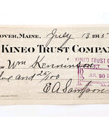 1915 Kineo Trust Company Bank Check E.A. Sampson Dover Maine Signed 7114... - $28.05 CAD