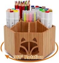 Bamboo rotating multi supply organizer, office desk supplies with 7 sect... - £23.97 GBP