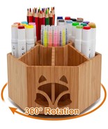 Bamboo rotating multi supply organizer, office desk supplies with 7 sect... - £23.59 GBP