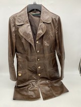 Vtg 1970’s Womens Leather Trench Coat 11/12 Zip Out Lining Contrast Stitch READ - £102.99 GBP