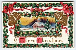 Christmas Postcard Deep Embossed Festive Colors Church Mountains Lions Head - £14.80 GBP