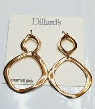 Dillard&#39;s Gold Tone French Wire Dangle Earrings Double Squares Shiny Gold New - £10.54 GBP
