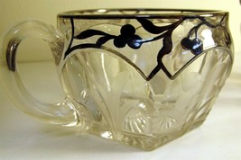 Sterling Silver ca1920 Art Deco Glass Overlaid Creamer &amp; Sugar Chrysanth... - £46.14 GBP