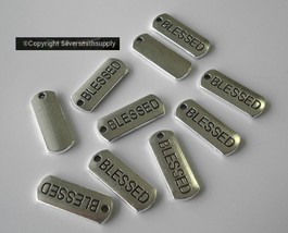 &quot;BLESSED&quot;  10 Tibetan Style Alloy Links connectors - WORD CHARMS  17x13mm FPS149 - £3.08 GBP