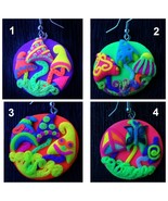 Shrooms Handmade Earrings GLOW in UV Neon Psychedelic Festival Goa Tripp... - $19.19