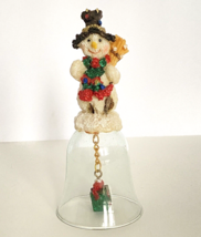 Snowman Glass Christmas Dinner Bell With Wrapped Present Clacker Sparkly Glitter - £15.80 GBP