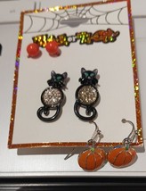 New Trick or Treat Fashion Earrings Pumpkins Cats Studs New With Tags - £6.72 GBP