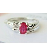 Ruby Diamond Nine Stone Ring 18K White Gold Size 6 Genuine Handmade Fine... - $979.67