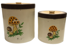 Vintage Merry Mushroom Canister Set of 2 Lacquerware Kitchen 1977 Sears Japan - £38.66 GBP