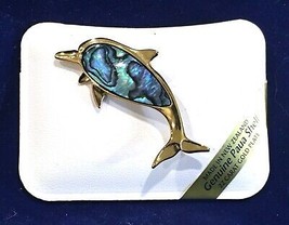 Dolphin Brooch Pin Paua Abalone Shell New Zealand 22 Carat Gold Plate - £22.70 GBP