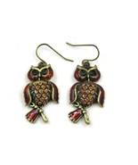 Vintage Owl Articulated Dangle Metal Earrings Red and Gold 1&quot; - £5.82 GBP