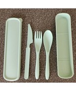 Farielyn ~ Wheat Straw Fiber ~ 3 Pc. Cutlery Set w/Storage Box ~ GREEN S... - €17,12 EUR