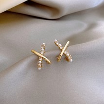 Isite cross pearl geometric stud earrings for women fashion crystal metal jewelry gifts thumb200