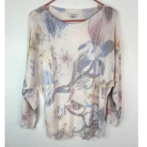 Sioni Floral Sweater Women L Scoop Neck Long Slv Open Knit Stretch Lightweight - £12.94 GBP