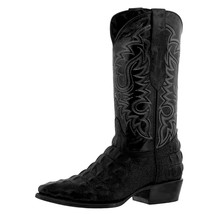Mens Black Cowboy Boots Leather Crocodile Back Print Western Wear J Toe - £87.12 GBP