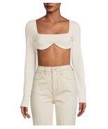 Susana Monaco Sweetheart Crop Top Wire Top Long Sleeve In Almond $138, S... - $39.59