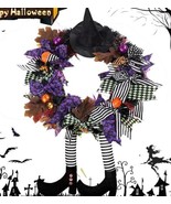 Halloween Wreath Witch Hat Legs Pumpkin Door Decor 12&quot; W 26 &quot;H - $21.71 CAD