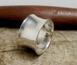 Solid Wide Concave Band Ring 925 Sterling Silver, Handmade Unisex Silver Ring - £85.00 GBP