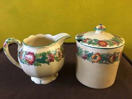 Antique MASONS Brand CHINA Cream and Sugar FLORAL SET - £43.68 GBP