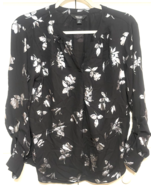 Simply Vera Wang Black Sheer S Womens Long Sleeve Silver Roses Shirt Top... - $20.46 CAD