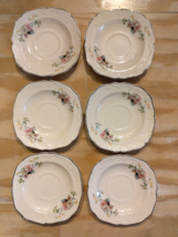 Vintage Papoco Saucers Pink Floral Pattern Circa 1930 By Paden City Set of 6 - £26.76 GBP