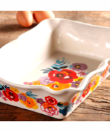 Pioneer Woman Ruffle Top Rectangular Ceramic Floral Stoneware Baking Dis... - $27.72