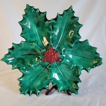 Vintage Atlantic Mold Christmas Green Holly &amp; Red Berry Candy Nut Serving Dish - £15.57 GBP