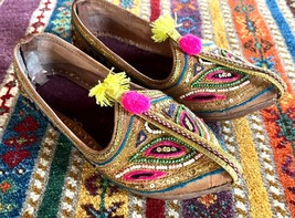 Antique Handmade Slippers Shoes Unisex Beaded Leather Tassel womens 9.5i... - $132.76