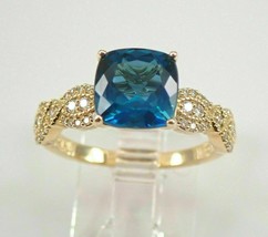 2.6Ct Cushion Cut London Blue Topaz  Engagement Ring 14K Yellow Gold Over - £77.31 GBP