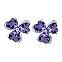 1 Karat Lab-Created Amethyst &amp; Diamant Herz Blume Klee Ohrstecker 925 Silber - $41.15