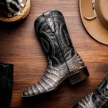 TUCSON Genuine Caiman Belly Skin Cowboy Boot from the Western Collection Stone G image 11