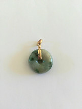 14K Solid Gold Natural Jadeite Jade Donut Round Small Pendant - £253.85 GBP