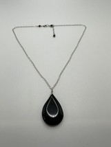 Vintage 18  Sterling Silver Artisan Black Polished Stone Necklace - £18.79 GBP