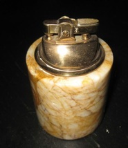 Vintage NOVELTY Marble Base Table Top BRASS Automatic Petrol Lighter - $60.00