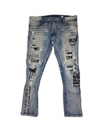 Smoke Rise Denim Mens Jeans 42x32 Distressed Paint Skull Graphic Taper S... - $45.60 CAD