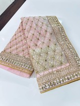Peach Organza Silk Saree | sequence Embroidered | solid color |Traditional, Part - £68.20 GBP