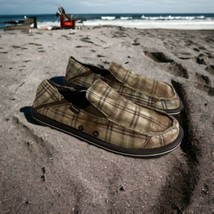 SKECHERS Men&#39;s Size 13 Brown Plaid Slip-On Shoes Canvas Distressed Beach Shoe - £20.18 GBP