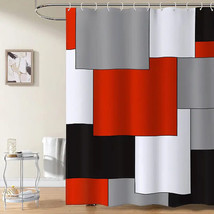Modern Geometric Squares Poly Fabric Shower Curtain With Hooks, 71&quot; x 71&quot; - NEW - £14.78 GBP
