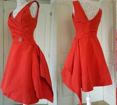 $2595 Monique Lhuillier Coral Red Stunning Taffeta Silk Dress Runway 6 - £159.47 GBP