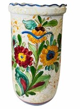 Italian Vase 20th Century Tall Terracotta Pottery Umbrellas Flowers 16 3/8”H - £355.66 GBP