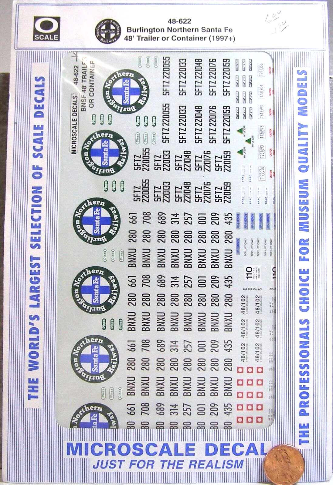 Microscale Model Train Decals O 48-622 Burlington N Santa Fe 48&#39; Trailor... - $7.95