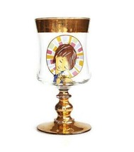Holy Communion wine glass gold rimmed  catholic commemorative antique Belgium - £14.15 GBP