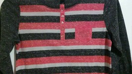 Derek Heart Girl striped l/sleeve henley Elbow patch front pocket shirt L/14 307 - £6.02 GBP