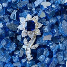 White &amp; Blue Cubic Zirconia Flower Sterling Silver Pin Brooch - £37.14 GBP
